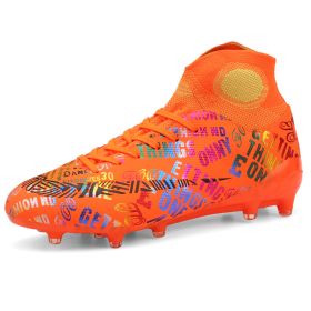 Soccer Shoes Fashion Breathable Broken Nail Soccer Shoes Men's Large Size (Option: Fluorescent orange spikes-44)