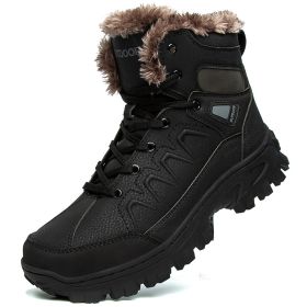 Men's Plus Size Warm High Top Outdoor Cotton Shoes (Option: Black-46)